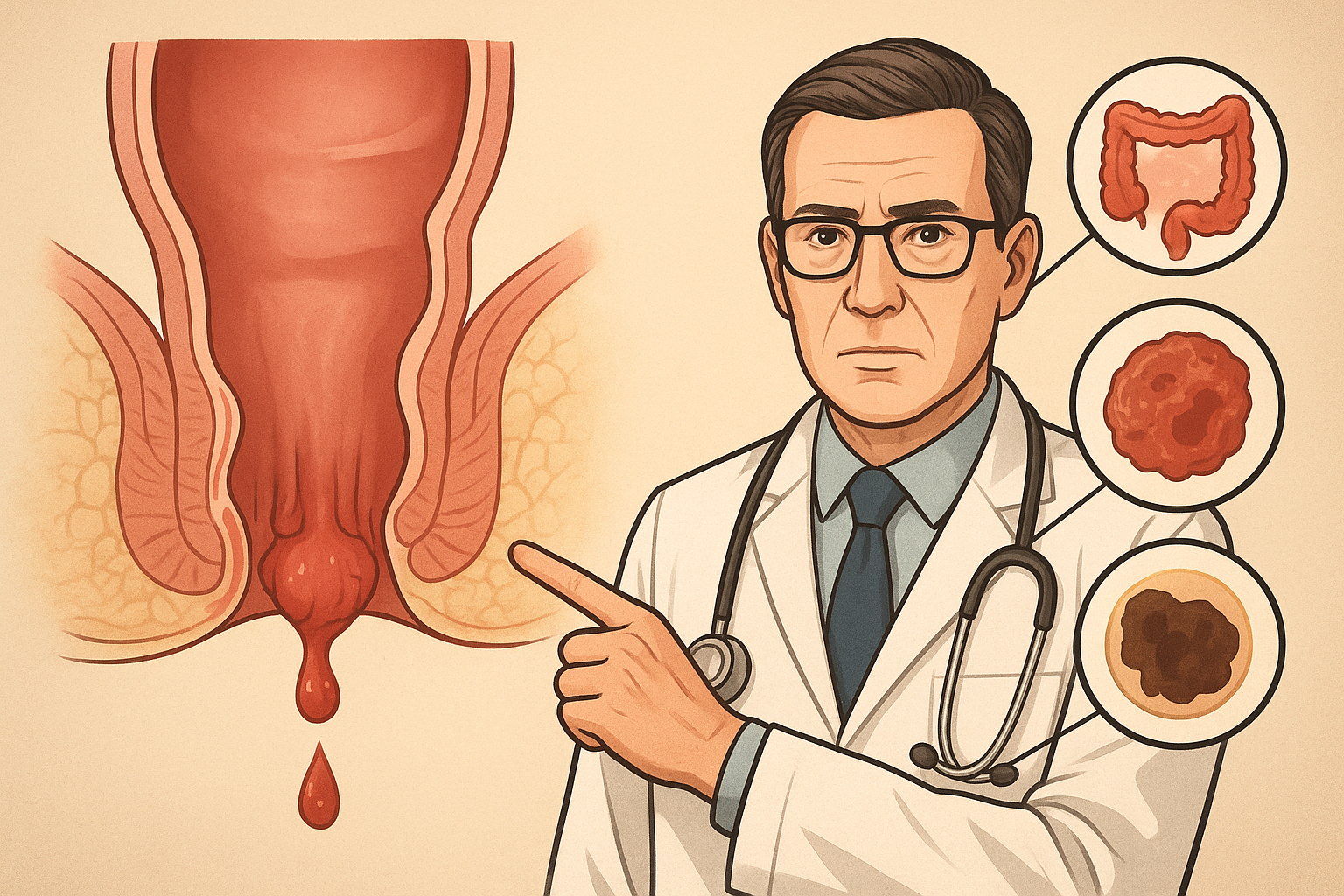 likita yana bayanin dalilan da kan jawo jini a bahaya da hanyoyin gano cututtuka kamar hemorrhoids, Crohn’s, da kansar hanji."